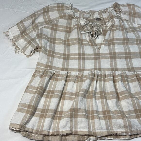 Pilcro By Anthropologie Bette Plaid Babydoll Blouse Cotton Linen Size small - Picture 14 of 16